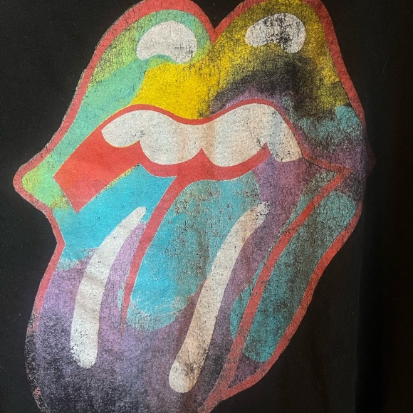 Rolling Stones T-shirt Size Large XL Black Rock & Roll Band Tee Big Mouth Dye - Picture 3 of 5